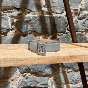 Burberry TB Grey Leather Logo 35mm Belt